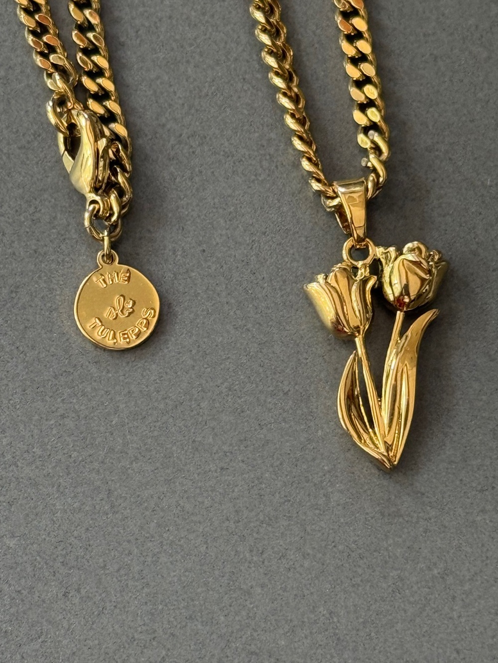 The Tulepps x Sugar Blossom Jewelry Gold Tone Tulip Pendant Necklace Floral Rare
